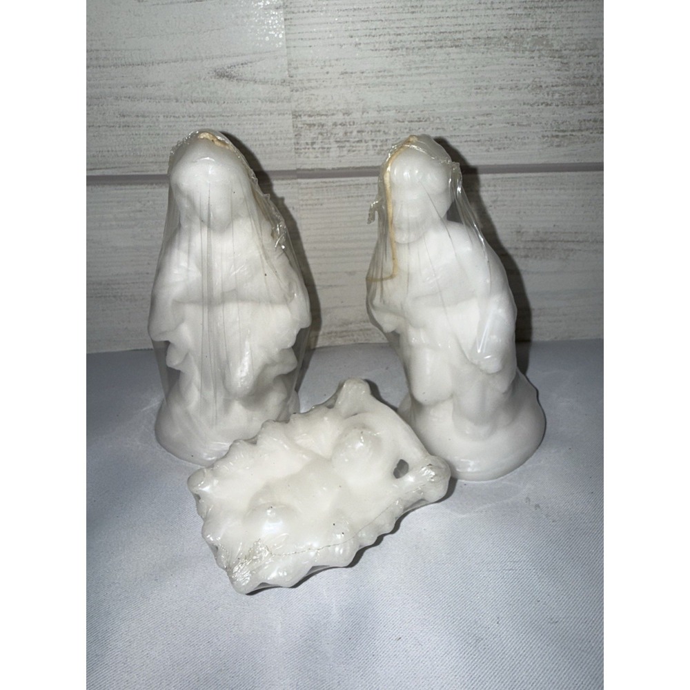 Vintageβ Wax Candle Nativity Mary ,Joseph ,And Baby Jesus Set , Approx 3"